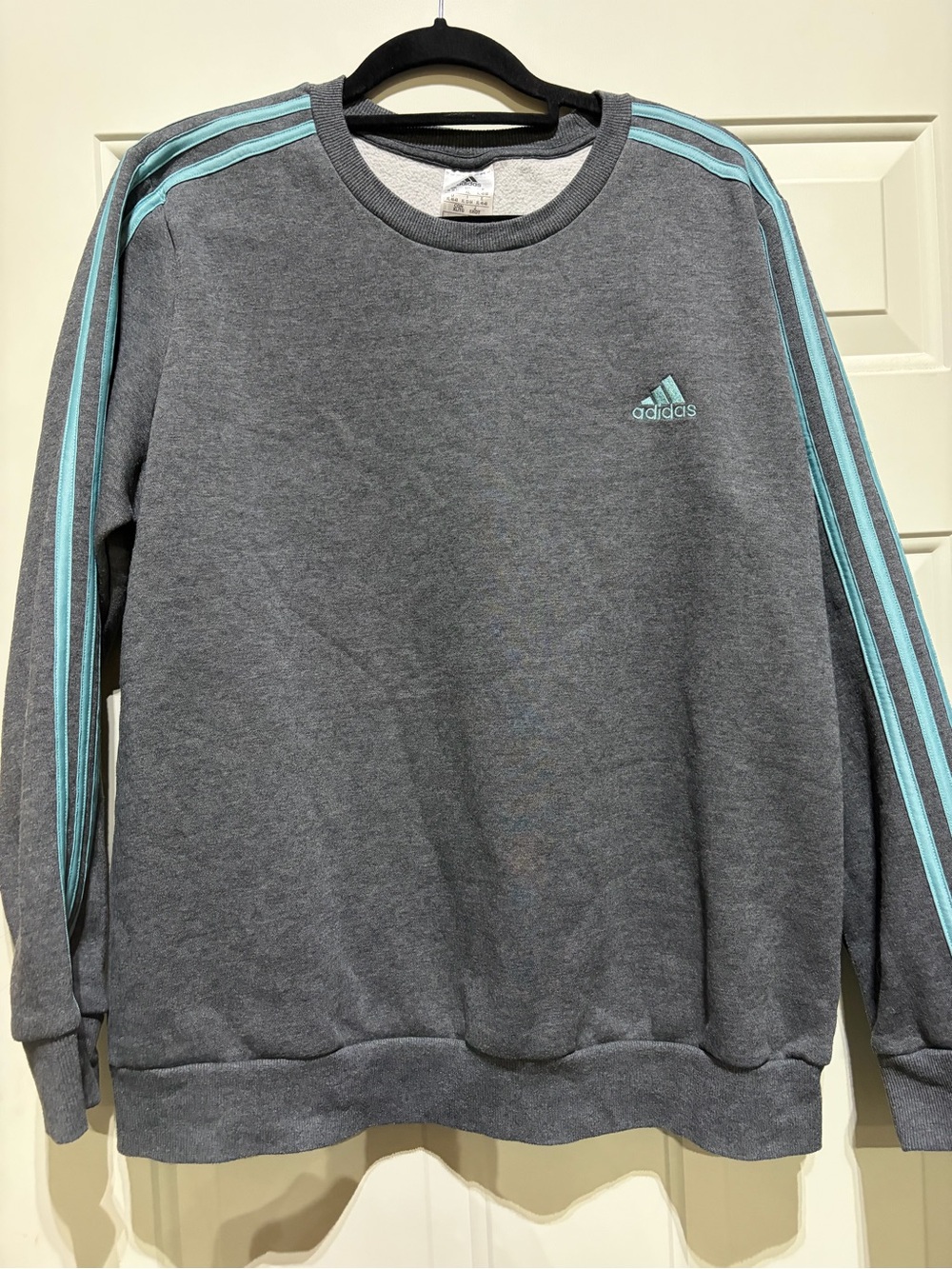 Adidas Women’s Gray Crewneck Sweatshirt with Teal Stripes